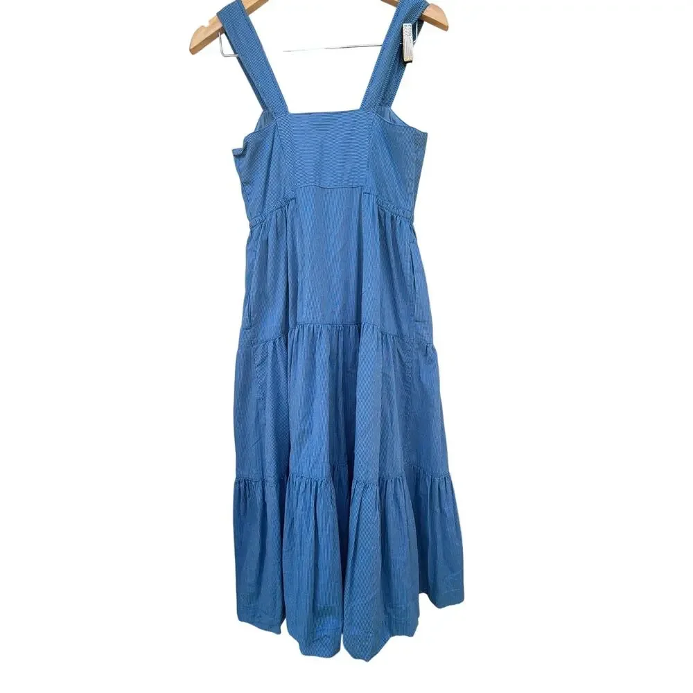 Madewell‎ Blue Striped Button-Front Tiered Midi Dress with Pockets size 0